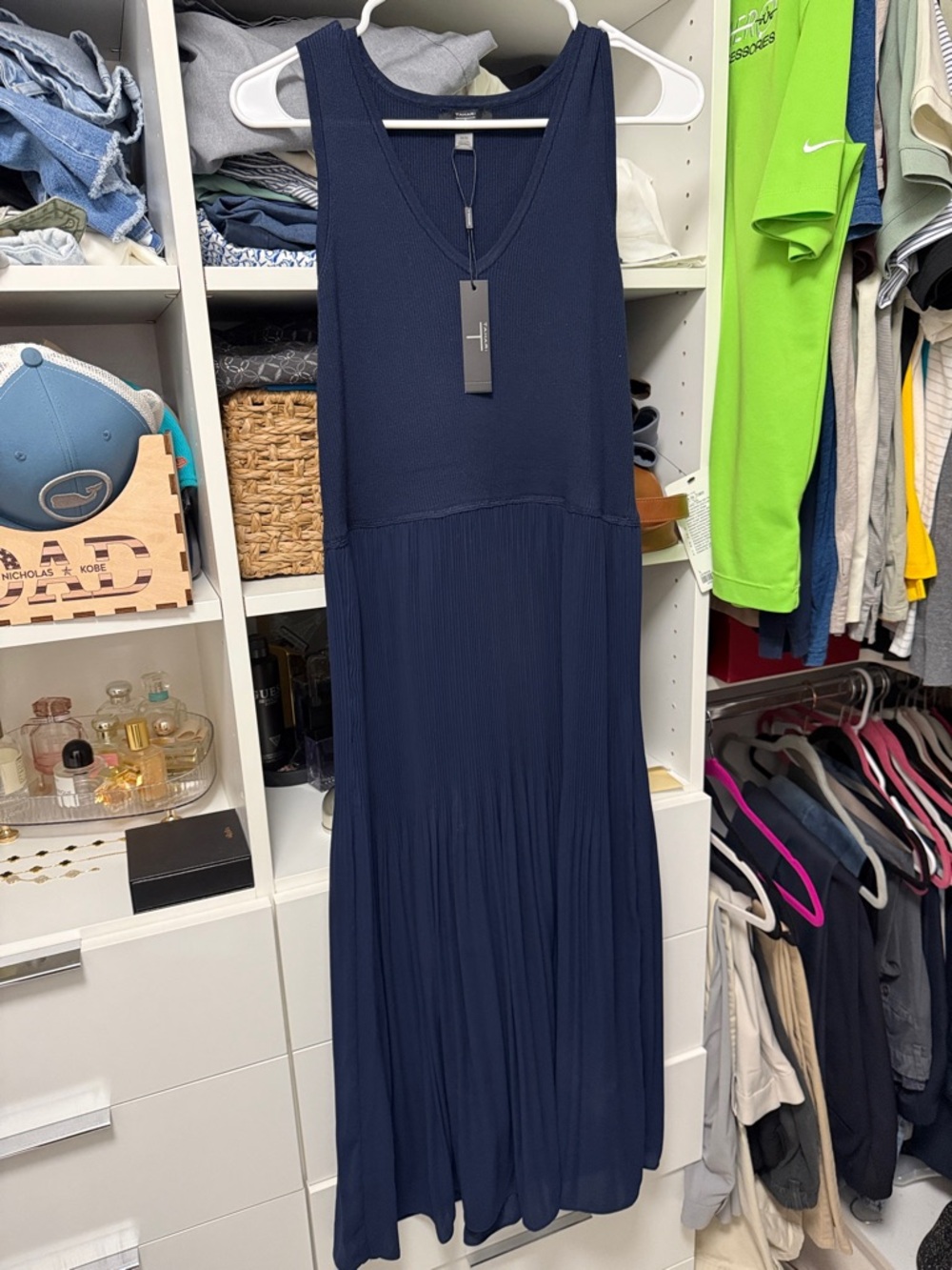 Tahari Navy Blue Sleeveless Midi Dress